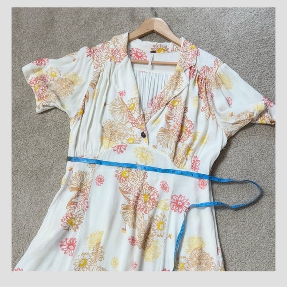 Free People Hawaii Dress Empire Waist Short Sleeve Mini Length Pink Yellow Cream - Picture 12 of 15